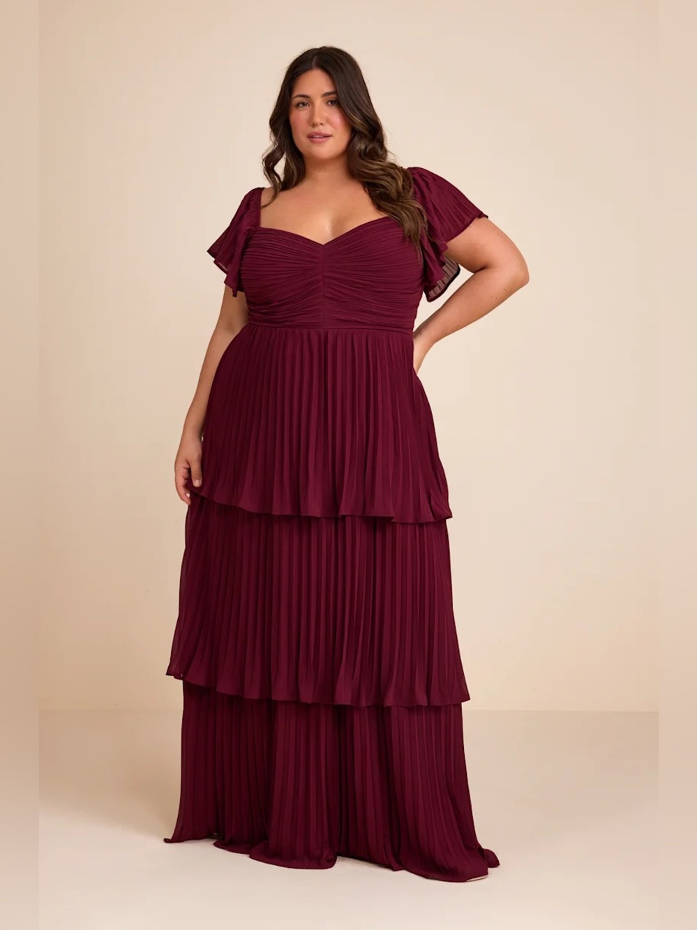 Lulus Notorious Charm Plum Purple Pleated Flutter Sleeve Maxi Dress 1X